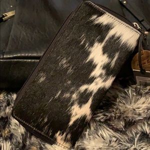 Myra Black, white hairon leather wallet, handmade